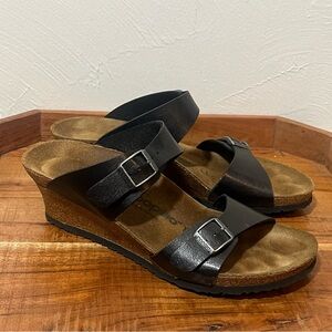 Papillio by Birkenstocks Dorothy Black and Brown Wedge Shoes Size 41 Sandal